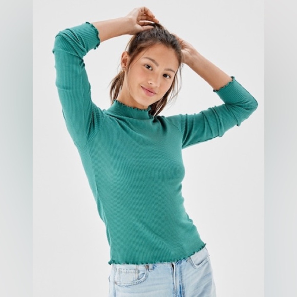 American Eagle Outfitters Teal Ribbed Knit Top